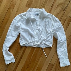 Cropped White Button Down with Draw-string